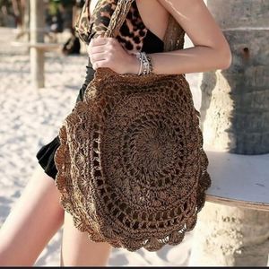 New Boho Rattan Hand Crochet Circle Bag
